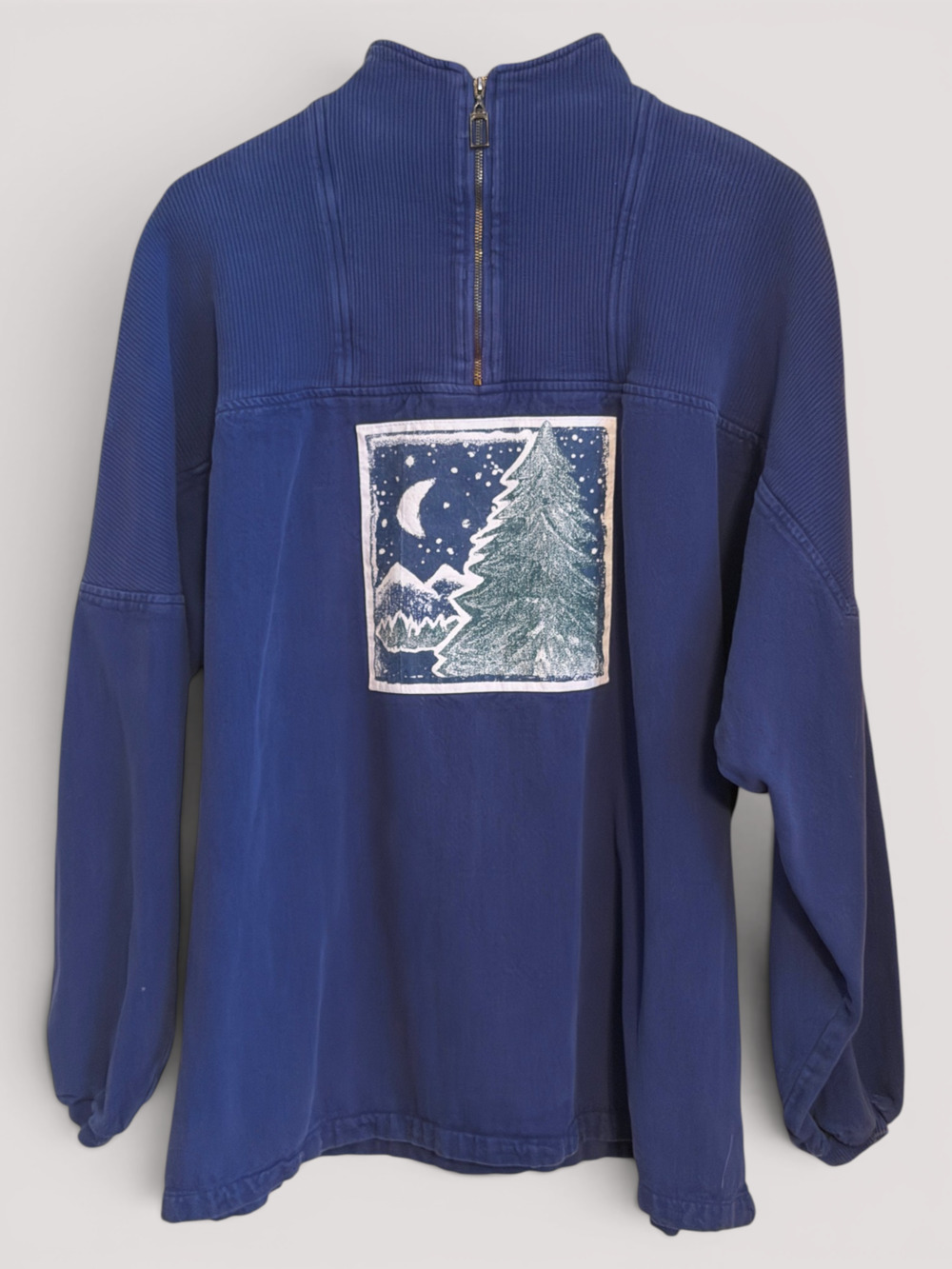VTG 90s Coldwater Creek Cabin Women L/XL 1/4 Zip Pullover Snow Pine Tree V#B USA